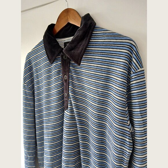 CLOSED - Velvet striped collared sweater - Sz XL (fits L) - Picture 2 of 8